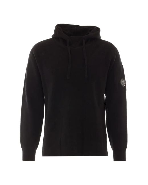 C P Company Black Lens-Detail Knitted Hoodie for men