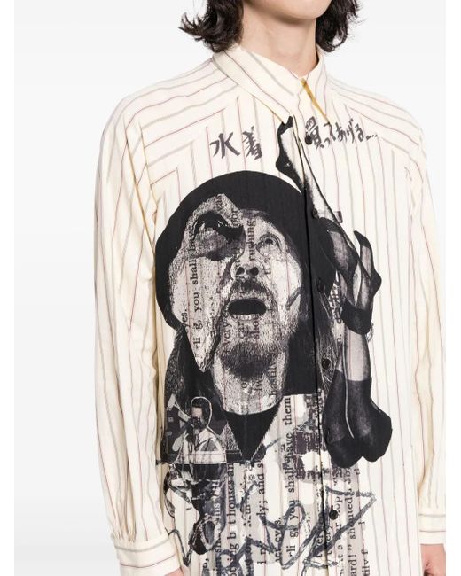 Yohji Yamamoto Gestreept Overhemd Met Print in het White voor heren