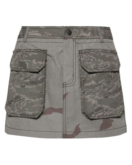 MARINE SERRE Gray Regenerated Camo Mini Skirt - Women's - Cotton/viscose/polyester