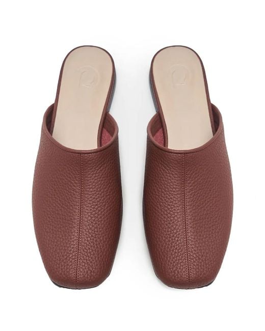12 STOREEZ Brown Square-Toe Leather Mules