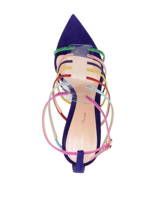 Gianvito Rossi Blue Ladies Multicolored Mirage Strappy Crystal Sandals