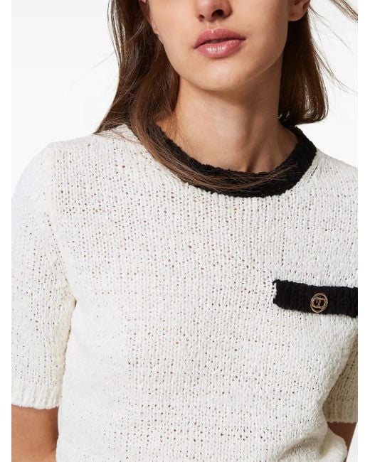 Twinset White Oval T Button Cropped Jumper