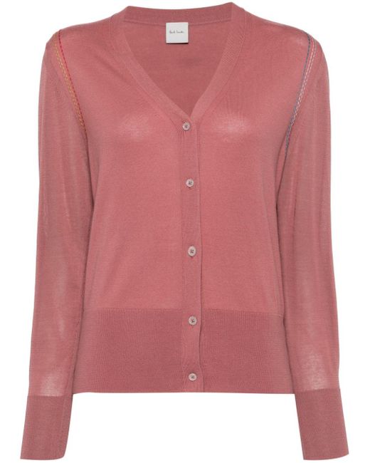 Paul Smith Pink Contrast-stitched Cardigan