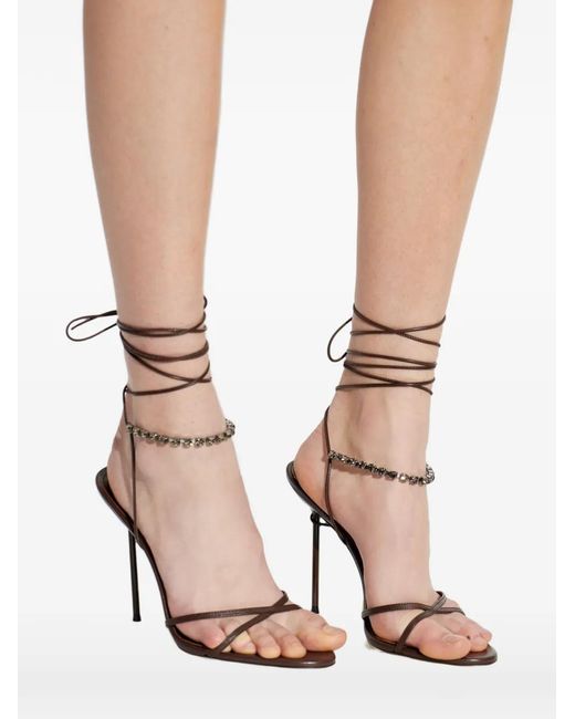 Paris Texas White Crystal-Embellished Tie-Fastening Sandals