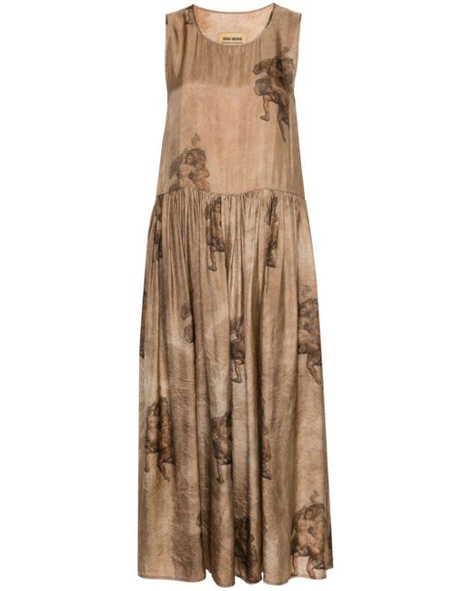 Uma Wang Natural Renaissance-print Midi Dress