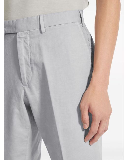 Zegna Gray Summer Chino Cotton-linen Trousers for men