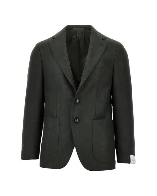 Caruso Black Single-Breasted Wool Blazer for men