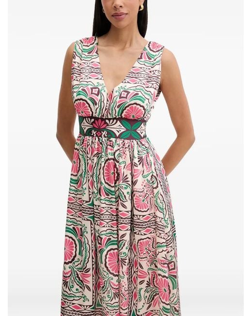 Morgan White Floral-Print V-Neck Dress
