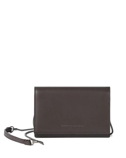 Brunello Cucinelli Gray Calfskin Wallet With Detachable Precious Strap