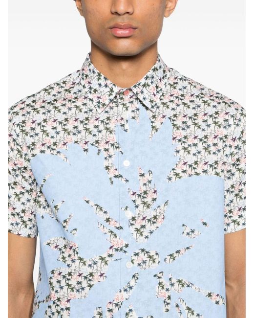 Paul Smith Blue Palm Tree-print Cotton Shirt for men