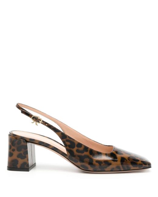 Gianvito Rossi Natural Brown Leopard Print Matte Leather Sling-back Pumps