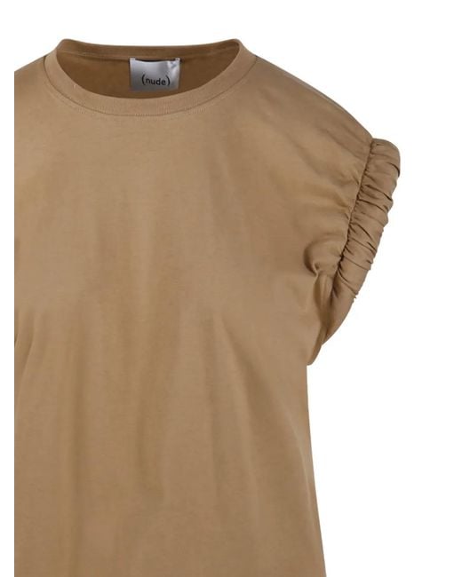Nude Brown Gathered Short-Sleeve T-Shirt