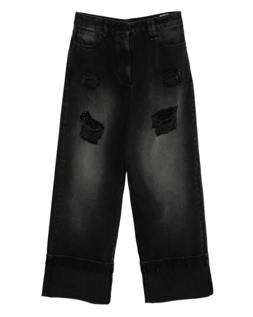 Simone Rocha Black Embellished Straight-Leg Jeans