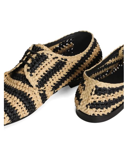 Dolce & Gabbana White Striped Raffia Derby Shoes for men