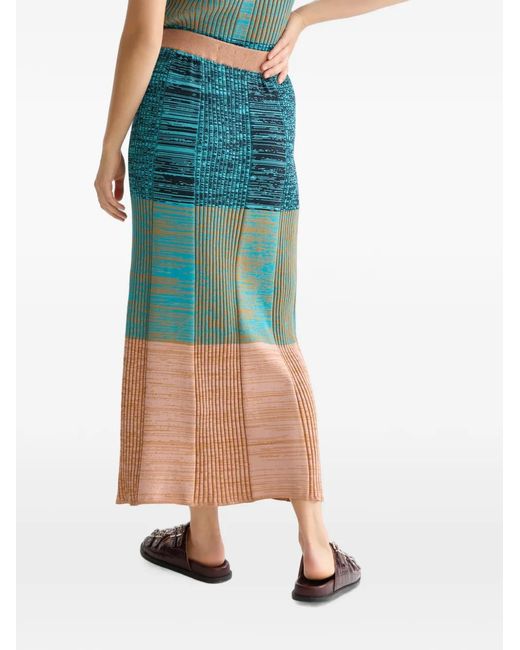 Scotch & Soda Blue Ribbed-Knit Colour-Block Maxi Skirt