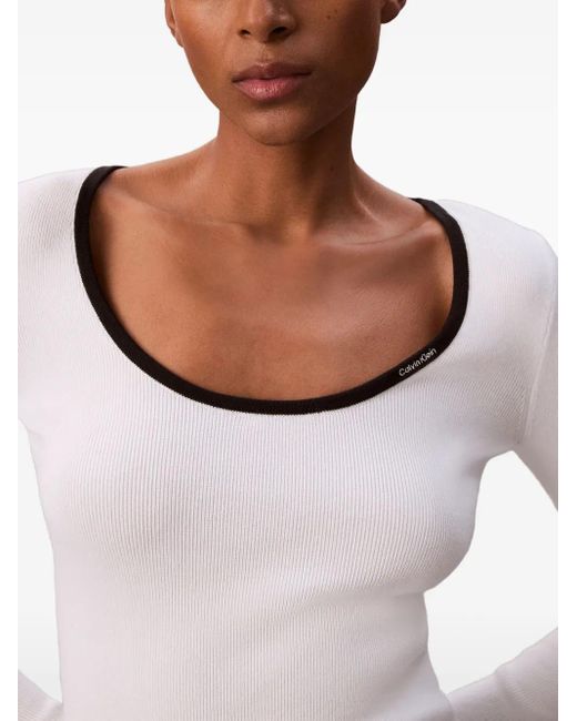 Calvin Klein White Ribbed Trim Top