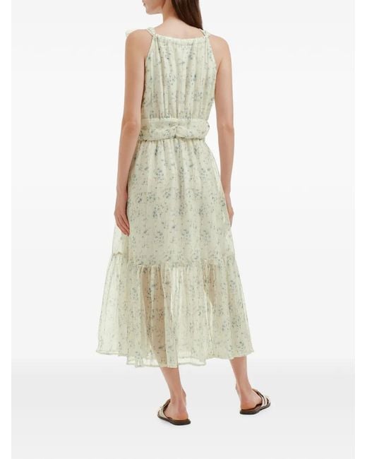B+ AB White Floral-Print Tiered Midi Dress