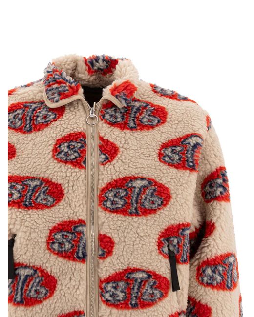 Kapital Red Logo-Pattern Fleece Jacket for men
