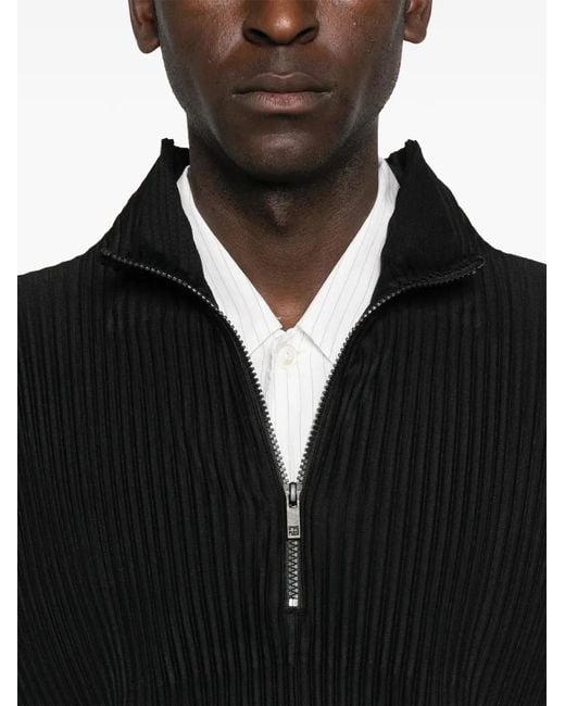 Homme Plissé Issey Miyake Black Zip Pleated Top for men