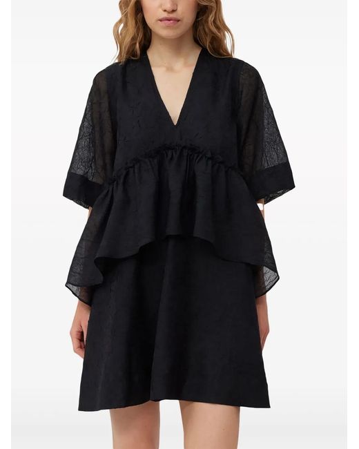 Ganni Black Crinkled Georgette Minidress