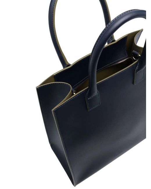 Woolrich Blue Embossed-Logo Leather Tote Bag