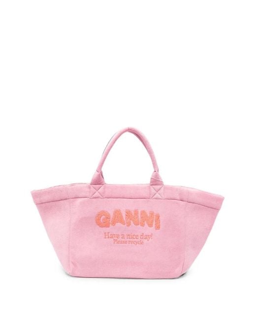 Ganni Pink Terry-Cloth Tote Bag