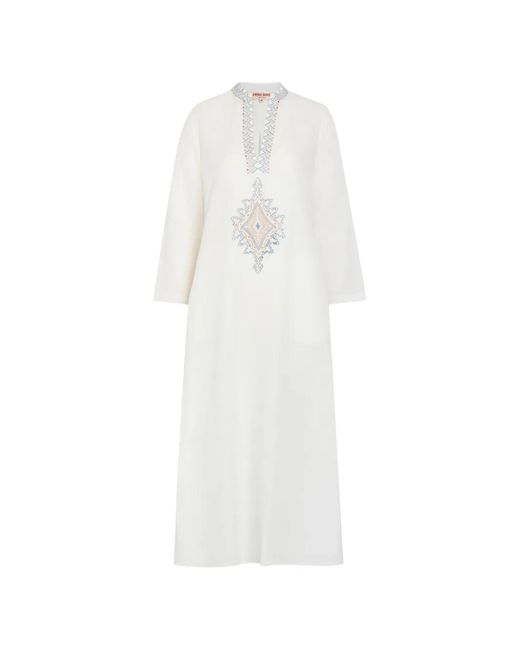 Emporio Sirenuse White Jenna Embroidered V-Neck Dress