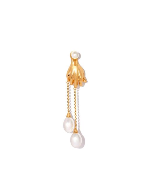 Anissa Kermiche Grab Them By The Balls Pearl Earring In Gold Metallic