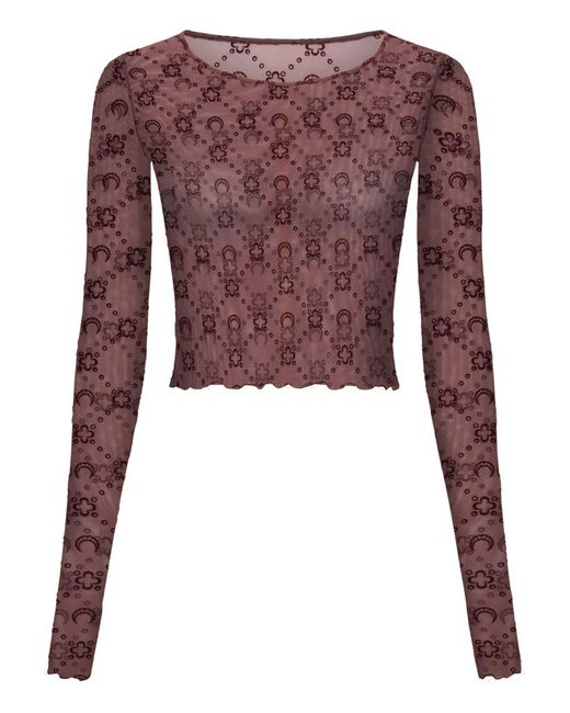 MARINE SERRE Purple Moonogram Flocked Mesh Top