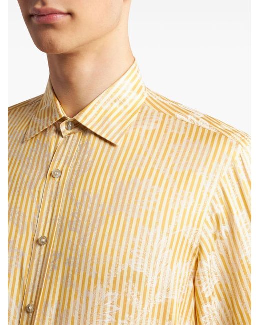 Etro Yellow Striped Jacquard Shirt for men