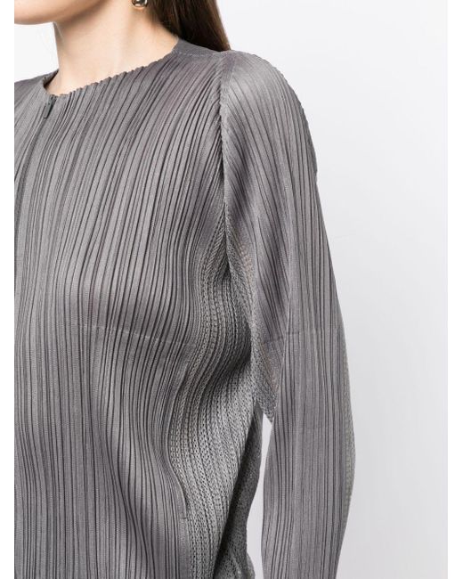 Pleats Please Issey Miyake Flick Plissé Zip-up Cardigan in Grey