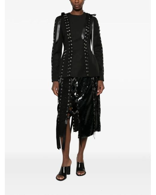 Simone Rocha Black Sequin-Embellished Lace-Patchwork Midi Skirt