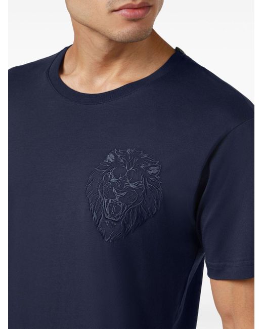 Camiseta con motivo Lion bordado Billionaire de hombre de color Blue
