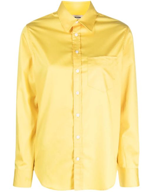Zadig & Voltaire Taskiz Slogan-Embroidered Cotton Shirt in het Yellow