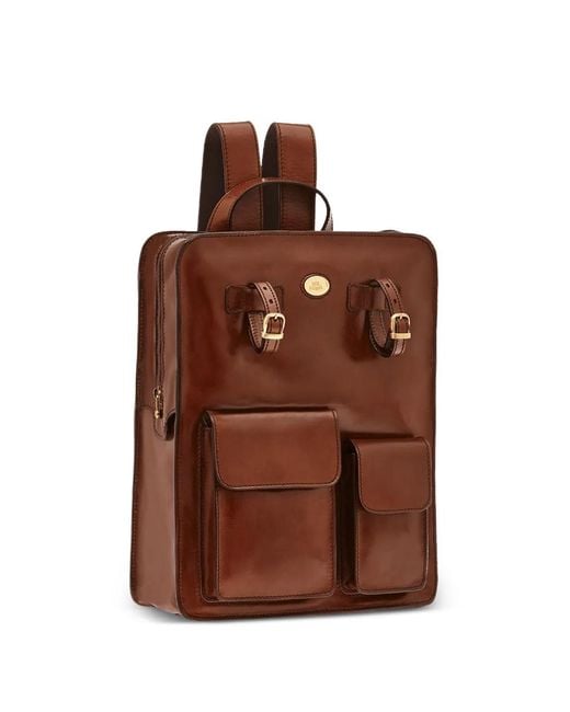 The Bridge Brown Story Buckle-Strap Flap-Pocket Backpack for men