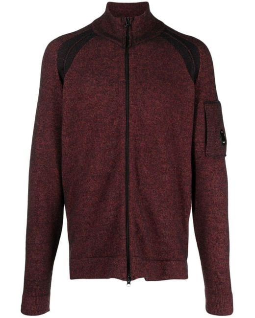 C P Company Red Speckled-knit Zip-up Cardigan for men