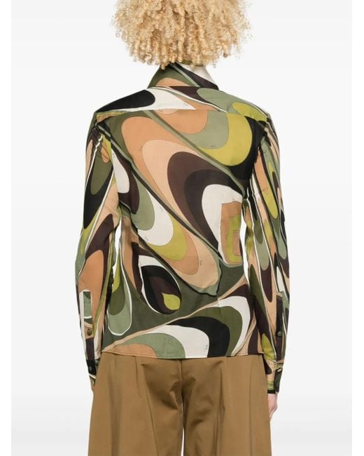 Emilio Pucci Green Onde Print Cotton Shirt