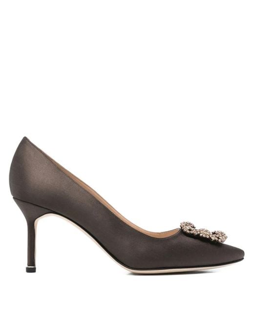 Manolo Blahnik Brown 80Mm Hangisi Embellished Pumps