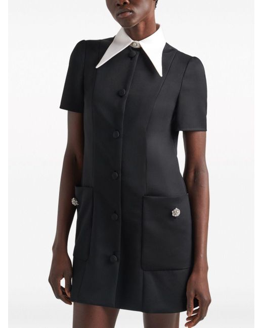 Prada Mini-jurk Met Contrasterende Kraag in het Black