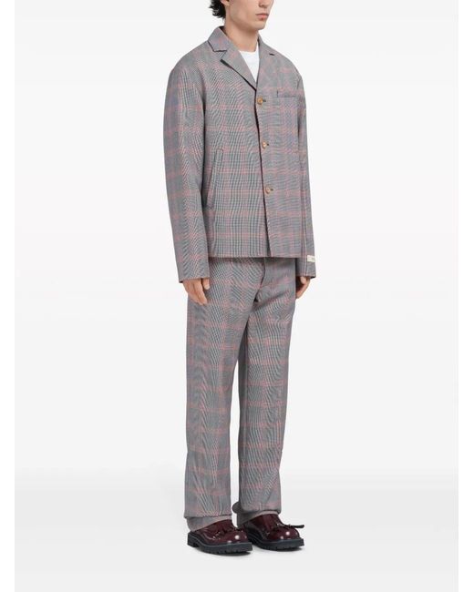 Marni Gray Checked Single-Breasted Blazer for men