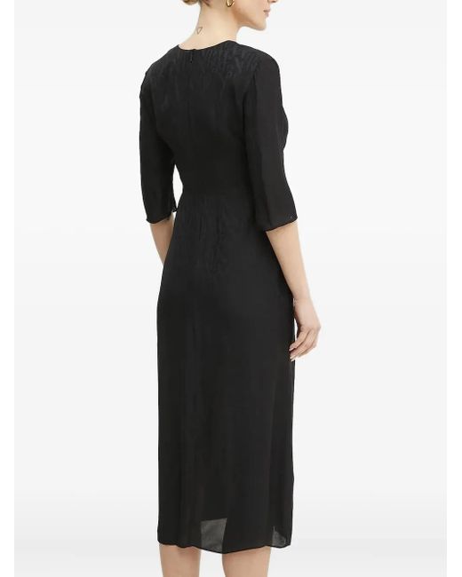 ARMANI EXCHANGE Black V-Neck Embossed-Pattern Midi Dress