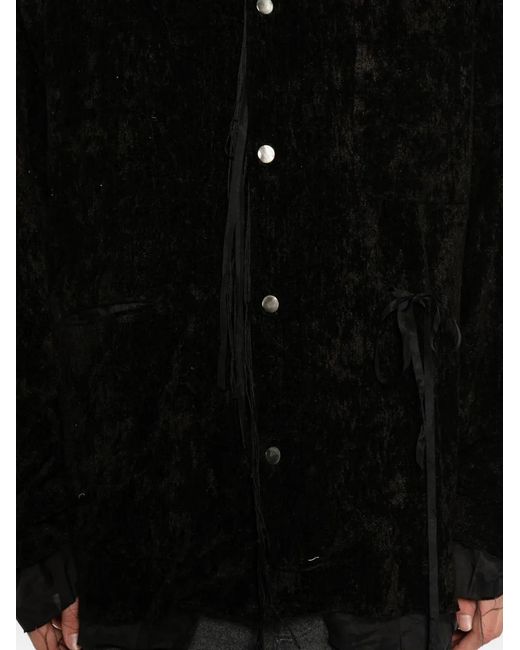 Midorikawa Black Raw-Edge Velvet-Texture Shirt for men