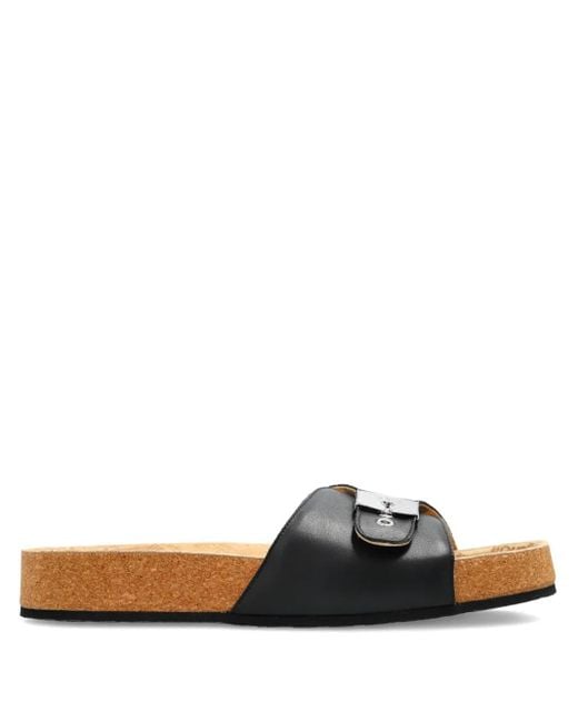 Balenciaga Black Buckle-Fastening Leather Slides for men