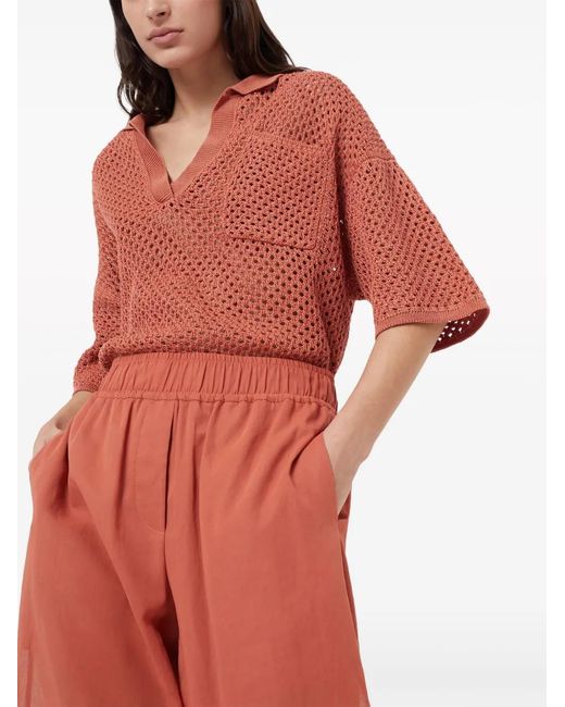Brunello Cucinelli Orange Semi-Sheer Wide-Leg Trousers