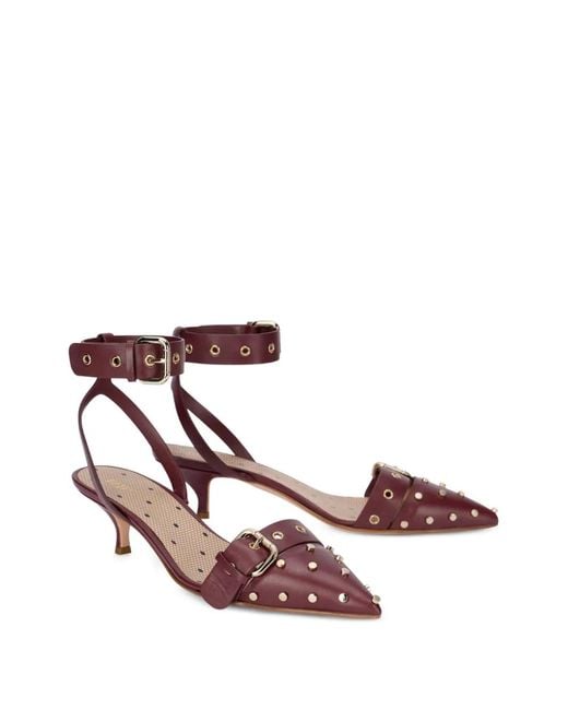 Red(v) Pink Studded Buckle Pumps