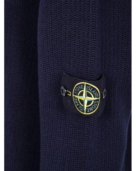 Stone Island Blue High-Neck Logo-Patch Sweater for men