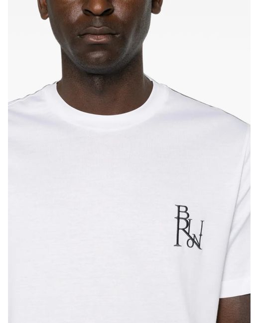 Brioni White Logo-Embroidered T-Shirt for men