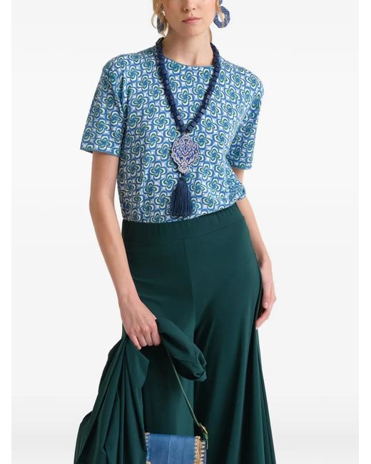 Maliparmi Blue Printed Round-Neck T-Shirt