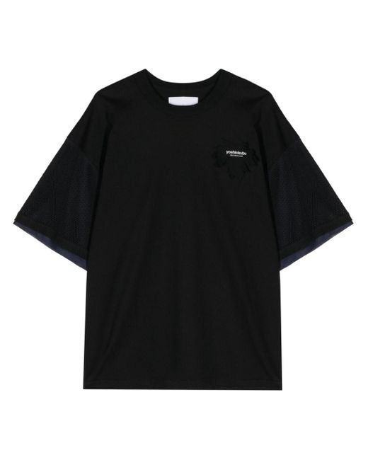 Yoshio Kubo Black Mesh-sleeves Cotton T-shirt for men