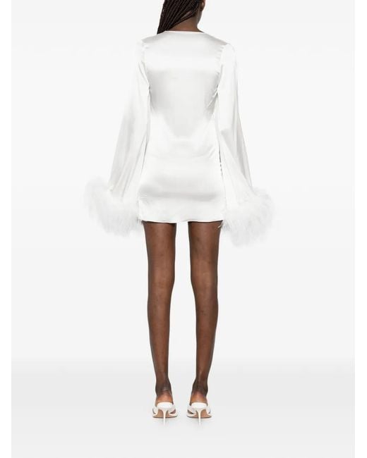 Oseree White Feather-Trim Mini Dress